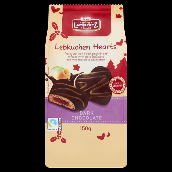 36x150g Ardens Lebkuchen Dark Chocolate Hearts