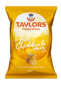 12x150g Taylors Mature Cheddar & Onion Crisps