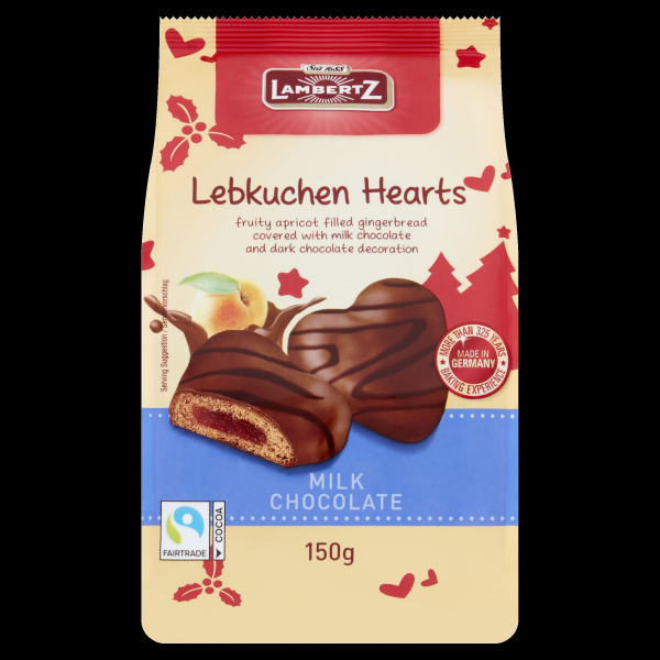 36x150g Ardens Lebkuchen Milk Chocolate Hearts